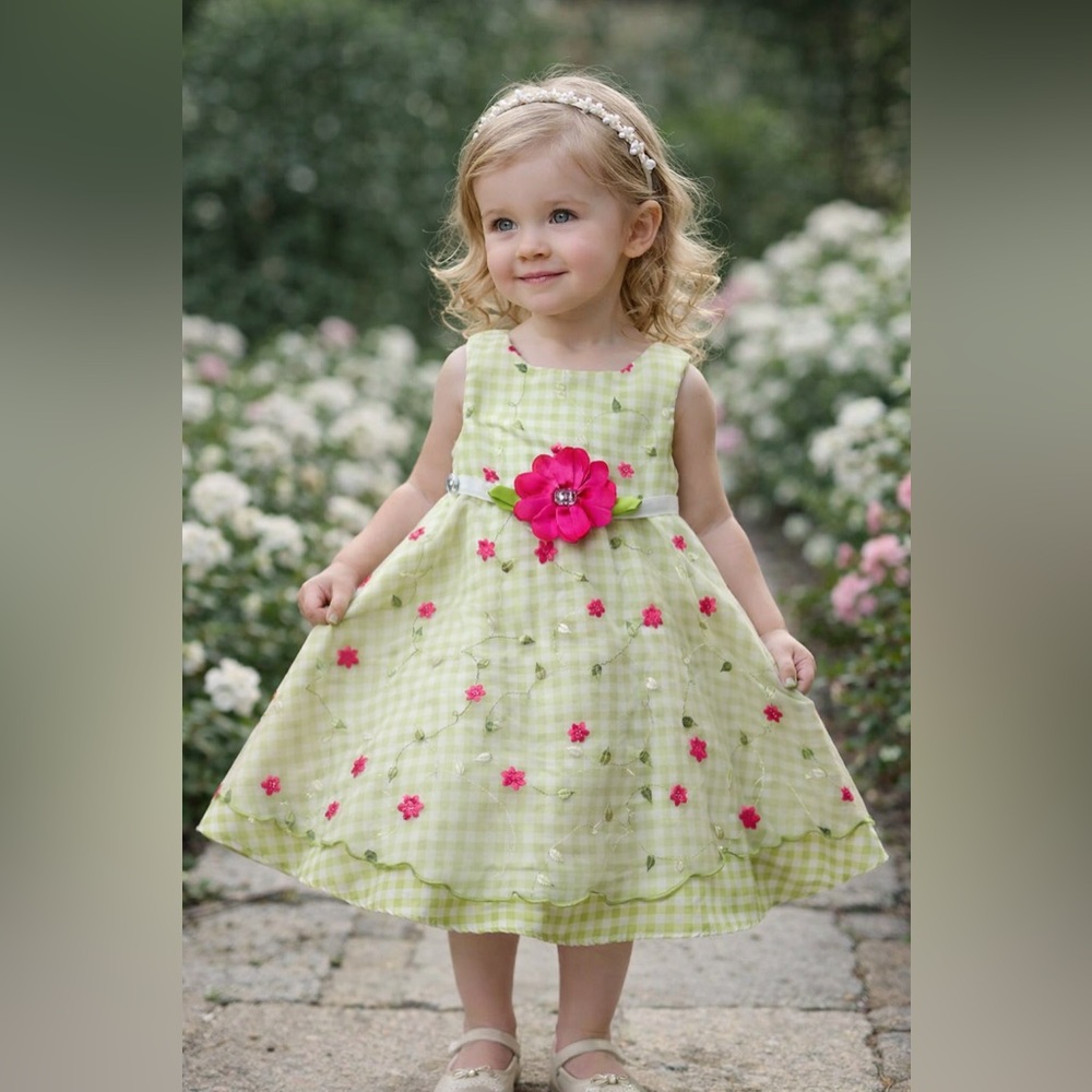 Sweet Heart Rose Yellow and Pink Gingham Dress